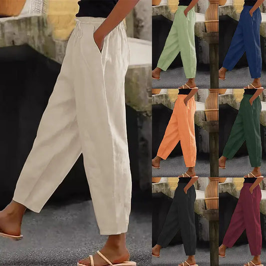 😍💕【40-120kg】Γυναικείο casual παντελόνι από βαμβάκι και λινό ✅️Αντικαταβολή