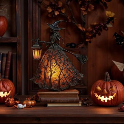 🧙‍‍♀️Halloweenská lampa s čarodějnicí, strašidelná gotická lucerna, unikátní dekorativní figurka pro stolní lampu, noční světlo s nohami, vhodné do domácnosti, na verandu, do kanceláře, na párty, lze použít jako halloweenskou i dárkovou dekoraci.