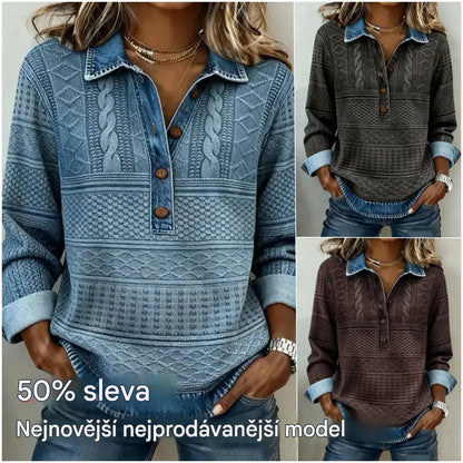 😍【S-5XL】 Stylový retro džínový top se stojatým límcem, pohodlný na nošení