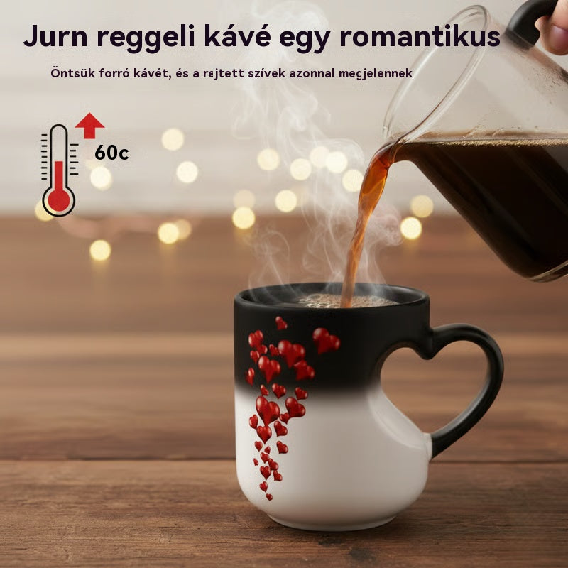 📢📢50% kedvezmény!!! ⏰ Valentin-napi kerámia bögre szív alakú, színét változtató füllel💝✨ - 4230968