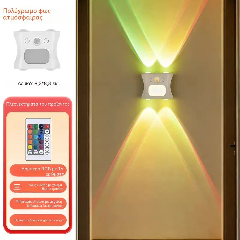 Lámpara de pared ambiental magnética RGB con sensor de movimiento y funciones de control remoto.