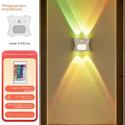 Lámpara de pared ambiental magnética RGB con sensor de movimiento y funciones de control remoto.