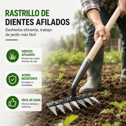 Rastrillos para maleza con púas de acero al carbono para jardín: duraderos, con agarre ergonómico y para desherbar de manera eficiente 🌱