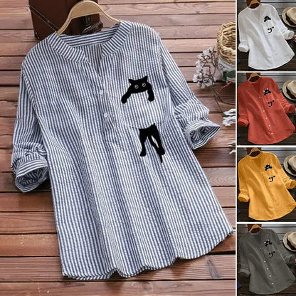 ✨🌿【Omezené skladové zásoby🔥】【S-3XL】2026 Jaro Nová móda Neformální košile pro kočky s výstřihem do V
