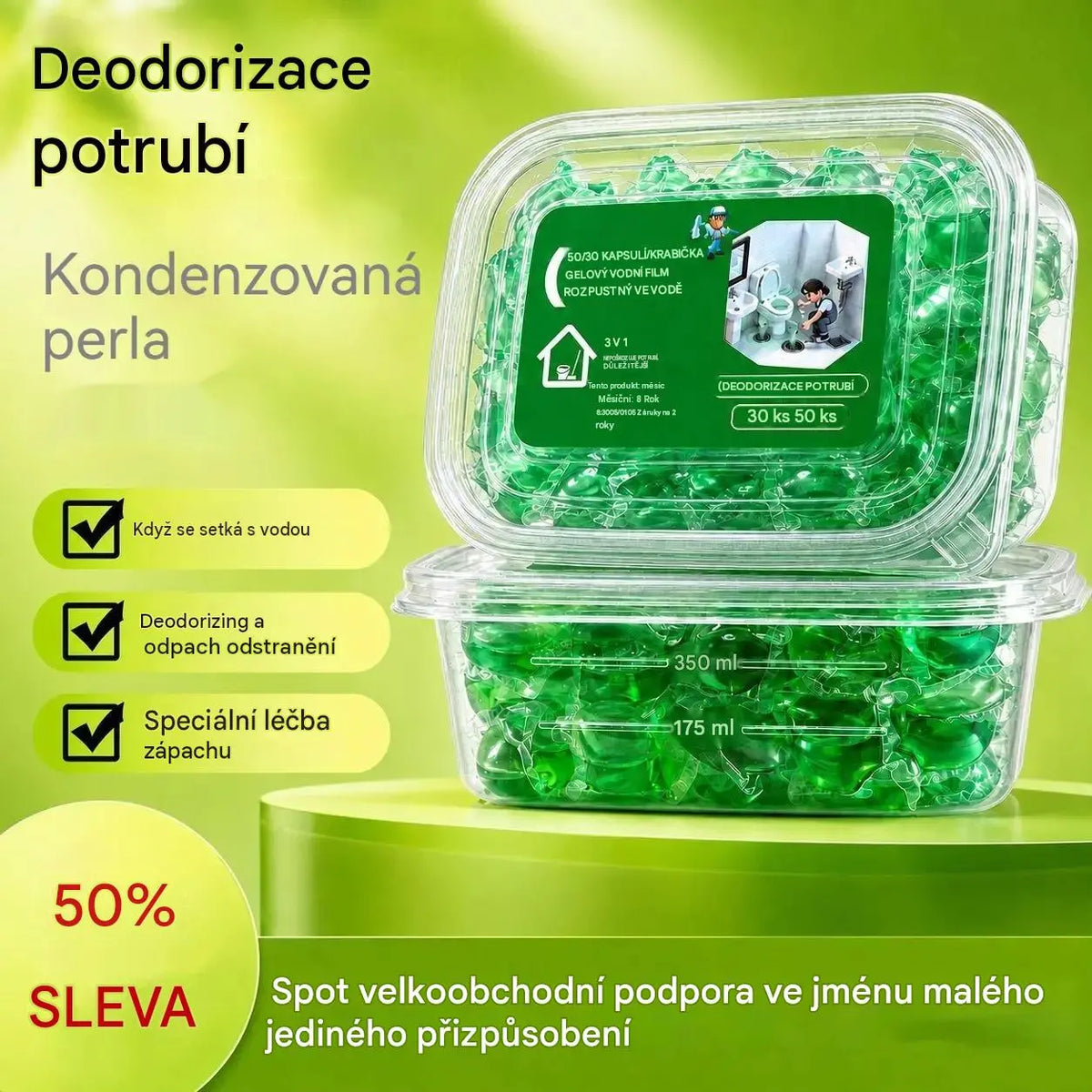 2 balení (100 tablet) 👍Vo vodě rozpustné kapsle pro eliminaci zápachu z odtoků – dokonalé řešení k zamezení šíření zápachu v koupelnách a kuchyních.