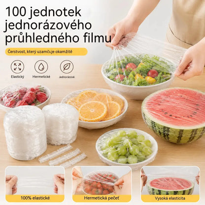 【200 kusů】Průhledná jednorázová fólie, ideální na nádoby a potraviny. Dokonale přilne, dobře utěsňuje a snadno se používá.