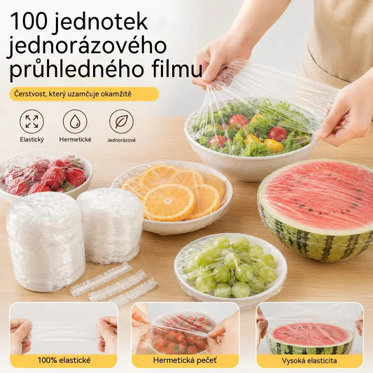 【200 kusů】Průhledná jednorázová fólie, ideální na nádoby a potraviny. Dokonale přilne, dobře utěsňuje a snadno se používá.