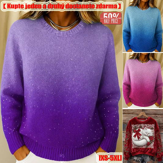 🔥【XS-5XL】Pletený svetr s kulatým výstřihem a gradientním vzorem, snovým motivem hvězdné oblohy