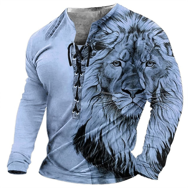 🦁🦁 【S-4XL】 Pánské neformální tričko s dlouhým rukávem s 3D potiskem-3957291