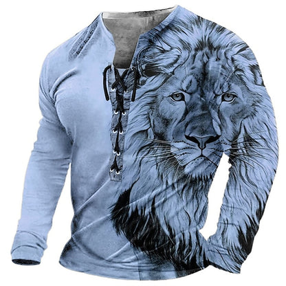 🦁🦁 【S-4XL】 Pánské neformální tričko s dlouhým rukávem s 3D potiskem-3957291