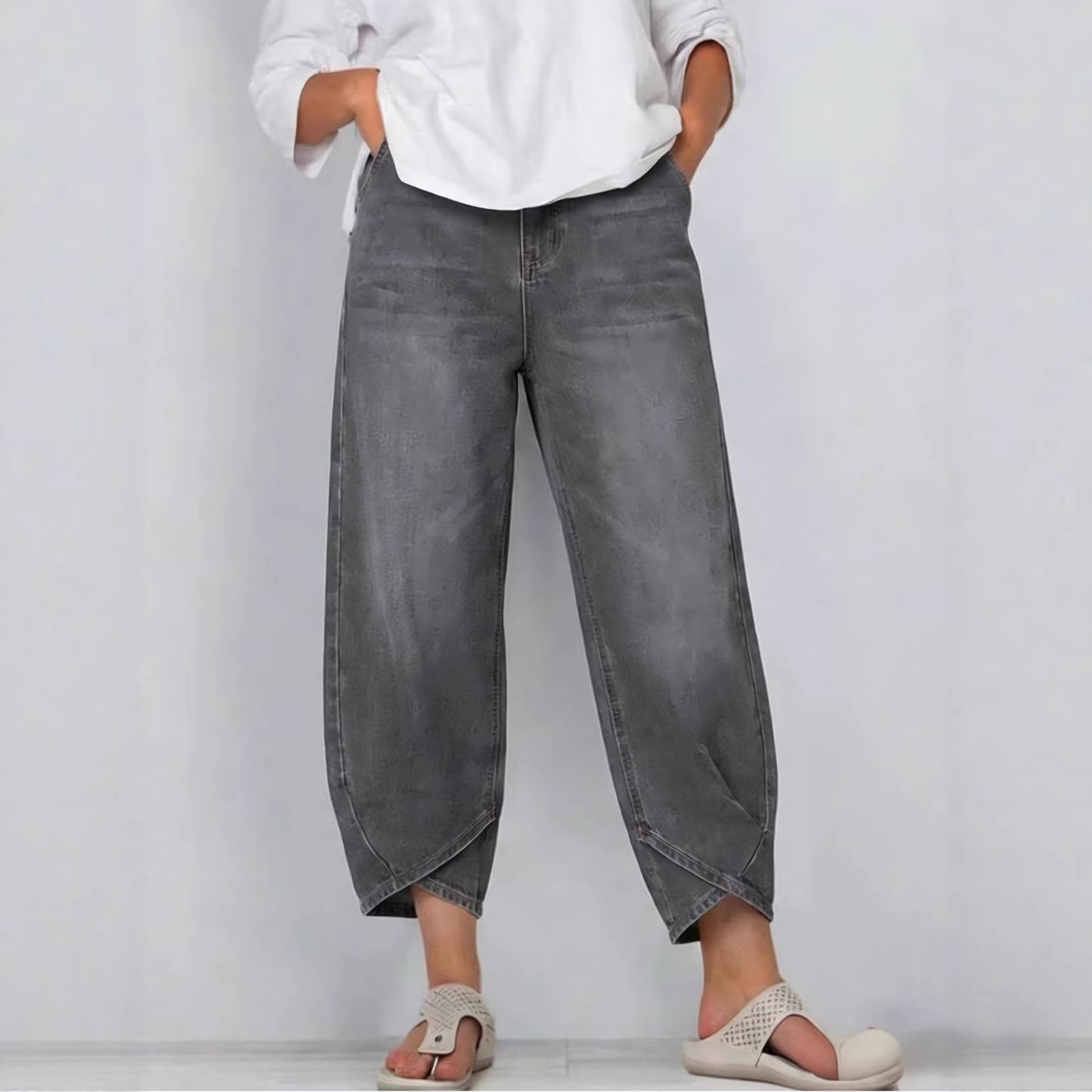 👖【Vylepšený denim, měkký a prodyšný】 módní volné džíny pro volný čas