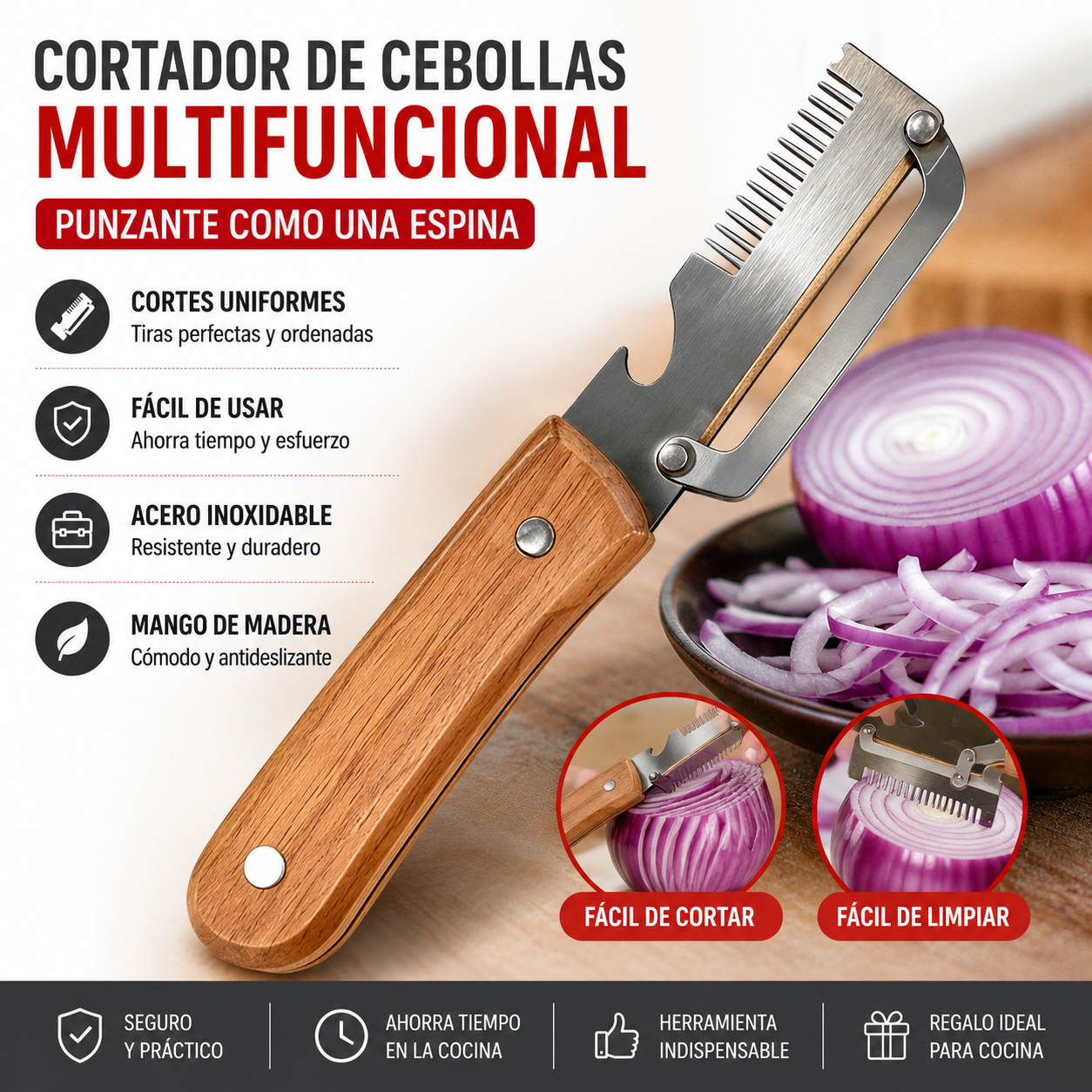 ✅【¡Compra 1 y llévate 1 gratis!】🧅🔪 Pelador de cocina multifuncional 3 en 1: ¡Pela, corta y abre tapones de botellas! 🔥