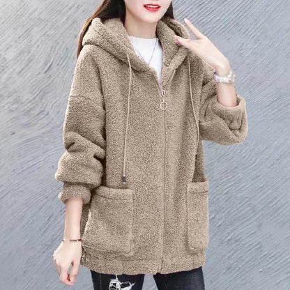 🔥✨【M–4XL】2026 Nová zimní dámská módní plus size vlněná fleecová bunda s kapucí
