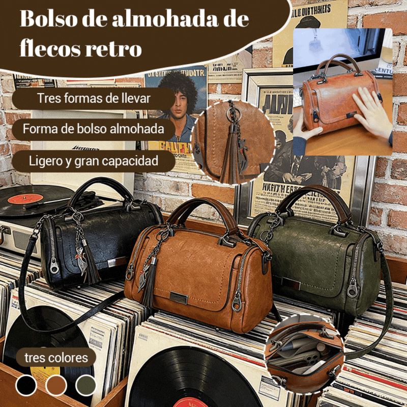👜Bolso bandolera para mujer con diseño de borlas de estilo retro y patchwork de color liso, 2026