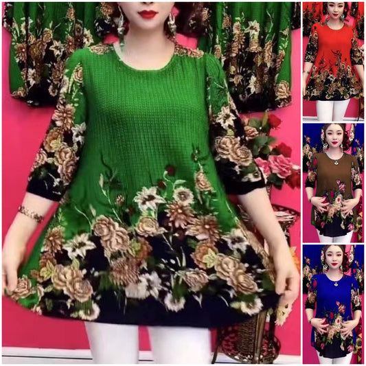 🌸Nowe modne, swobodne, drukowane, bawełniane, lniane bluzki 2025 - 4188232