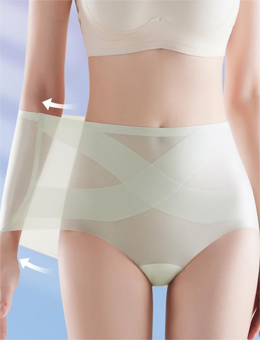 🔥【6 piezas】Último día - 50% de descuento - Braguitas de seda helada de talle alto sin costuras, moldeadoras de abdomen