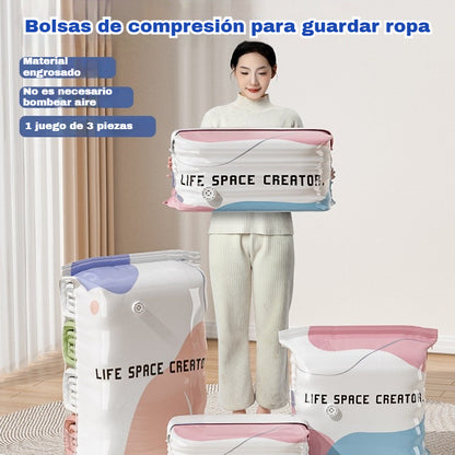 👕📦【5 piezas】Bolsas de compresión para guardar ropa, no requieren vacío, diseño reforzado.