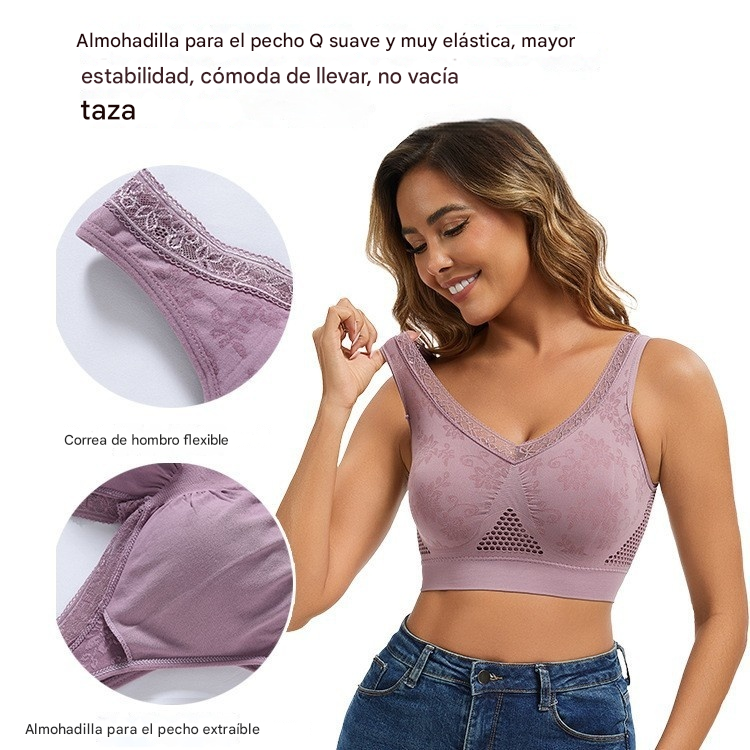 😍❤️40-120 kg【Paquete de 3】✨Sujetador de encaje sin aros para mujer, alta sujeción_4290740