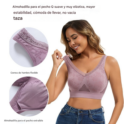 😍❤️40-120 kg【Paquete de 3】✨Sujetador de encaje sin aros para mujer, alta sujeción_4290740