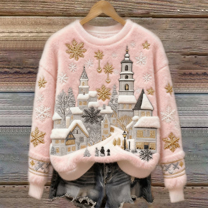 🎄❄️Γυναικείο χριστουγεννιάτικο πουλόβερ από φανέλα με εξαιρετική εκτύπωση