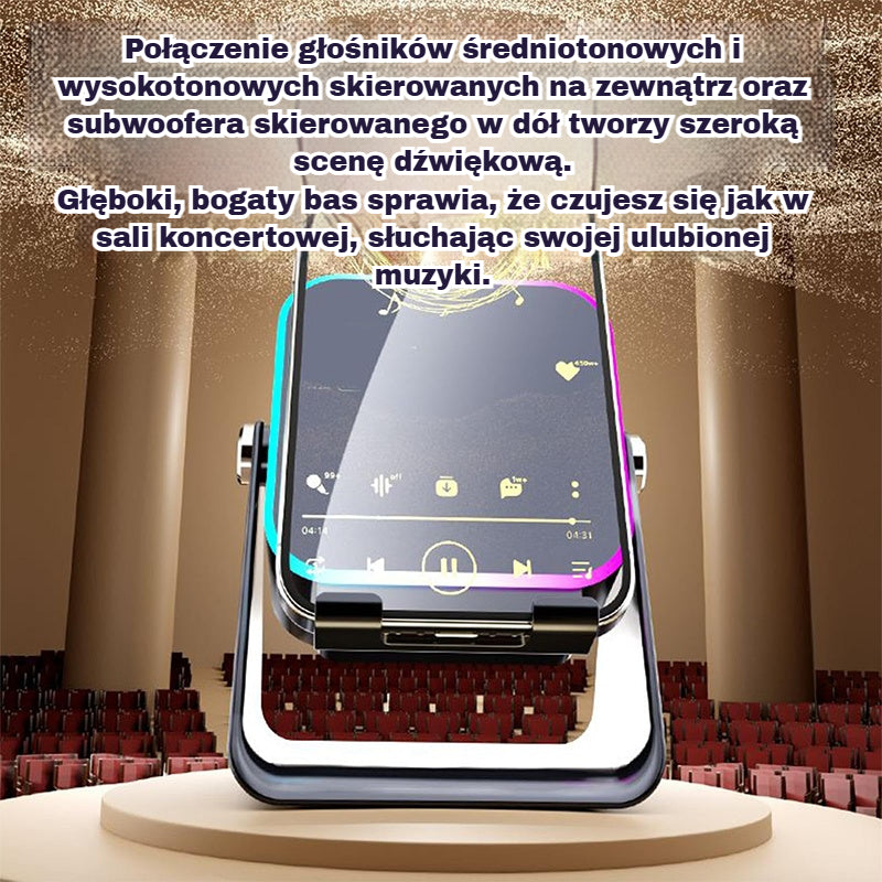 🔥📢 Głośnik Bluetooth 5 w 1 z ładowaniem bezprzewodowym i regulowanym uchwytem na telefon 🎶⚡- 4211336