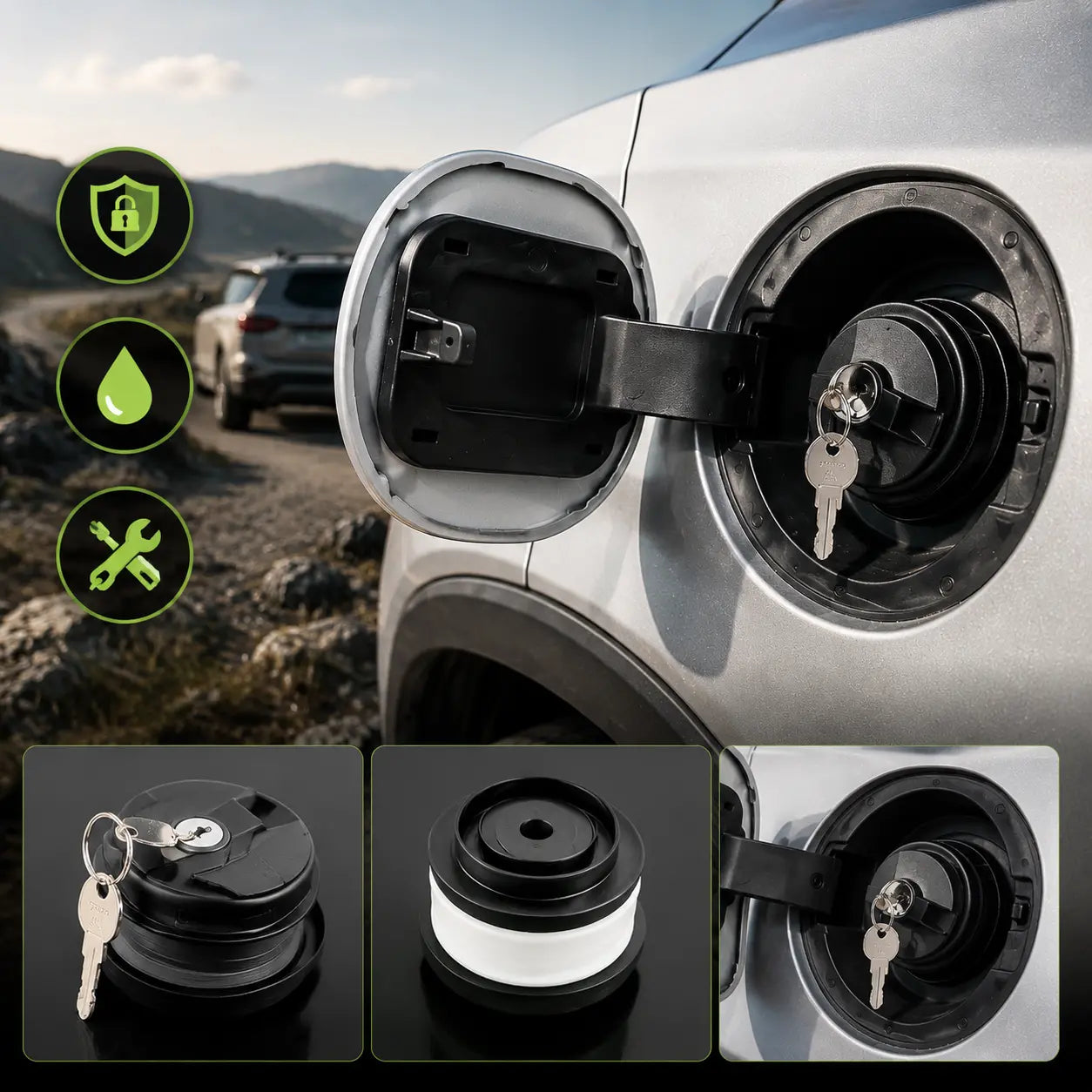 🚗🔒Tapa del depósito de combustible resistente y con cerradura (con llave)