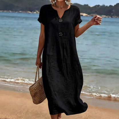 🏖️👗【Poslední den, sleva 50%】Volné šaty z bavlny a lnu, lehké a prodyšné, elegantní a pohodlné.