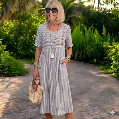 👗🏕️【S-2XL】Vestido midi a rayas, ligero y fresco