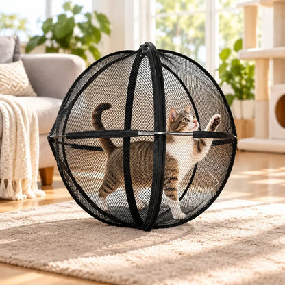 🐱 Skládací kulovitý stan pro kočky s prodyšnou síťovinou · 360° ochrana · Bezpečný prostor na hraní doma i venku!
