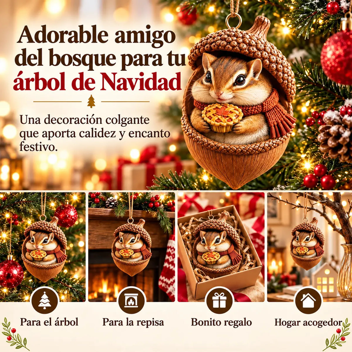 🎉【Compra 6 y llévate 6 gratis】🤩 🎁Nuevo diseño navideño en acrílico 2D con animales en forma de piña.
