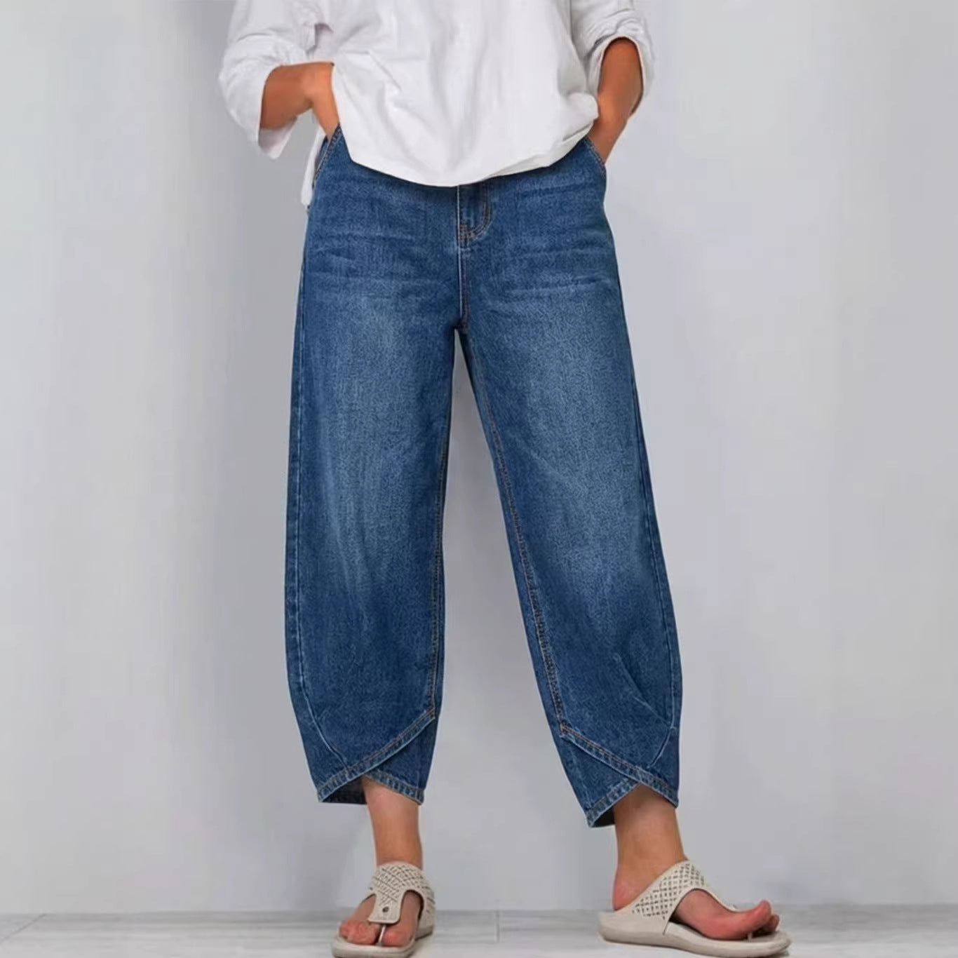 👖【Vylepšený denim, měkký a prodyšný】 módní volné džíny pro volný čas