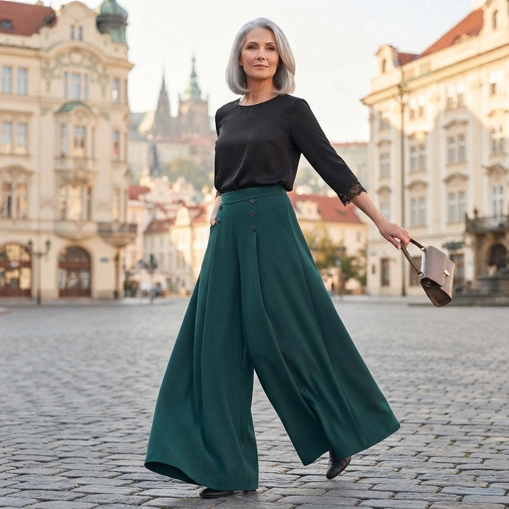 【M-5XL】Pantalones plisados elegantes de tiro alto y pernera ancha para mujer; corte holgado, favorecedores, transpirables y cómodos para el verano.