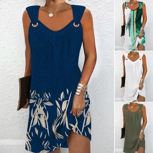 💜🤍【S-2XL】Vestido de primavera/verano 2026 sin mangas con cuello en V y botones metálicos
