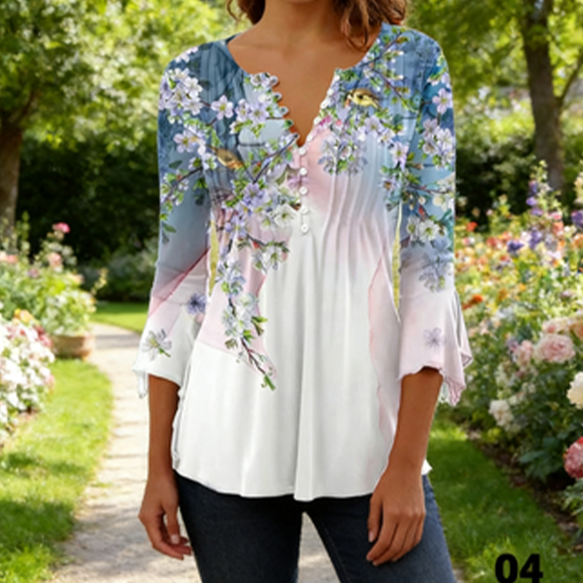 🌸✨【S-5XL】🌺Top con cuello en V y mangas florales, estilo delicado y romántico