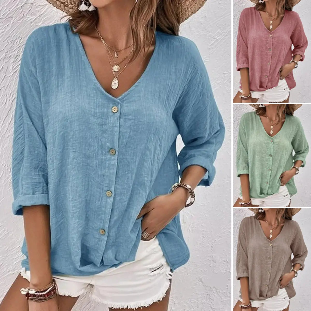 50 % SLEVA🔥【S–5XL】Volná ležérní dámská košile s výstřihem do V