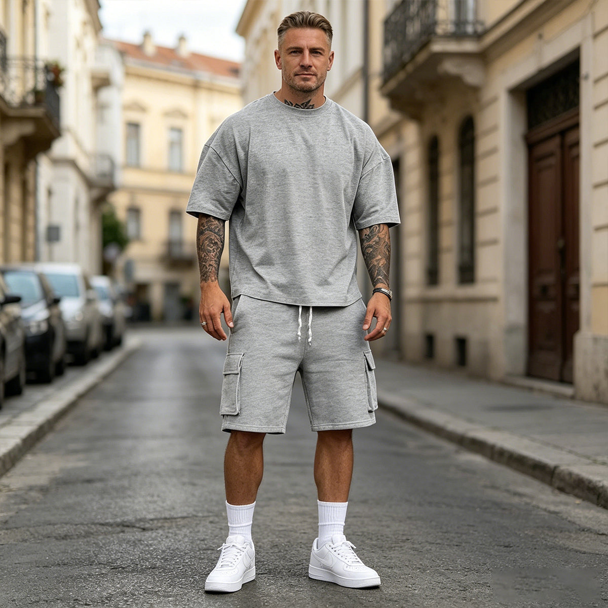👖【S-2XL】Conjunto deportivo de verano para hombre de 2 piezas: cómoda camiseta de manga corta y pantalón corto para uso diario y en casa.