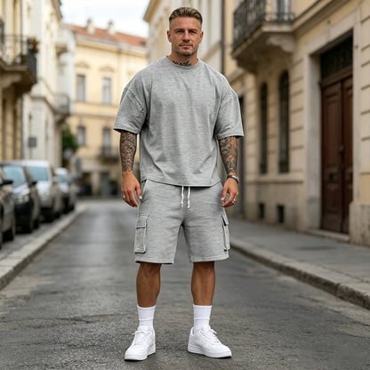 👖【S-2XL】Conjunto deportivo de verano para hombre de 2 piezas: cómoda camiseta de manga corta y pantalón corto para uso diario y en casa.