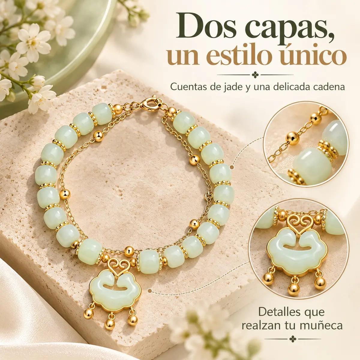 ✨【Compre uno y llévese otro gratis】Nueva pulsera de jade hetiano en oro de 14 quilates