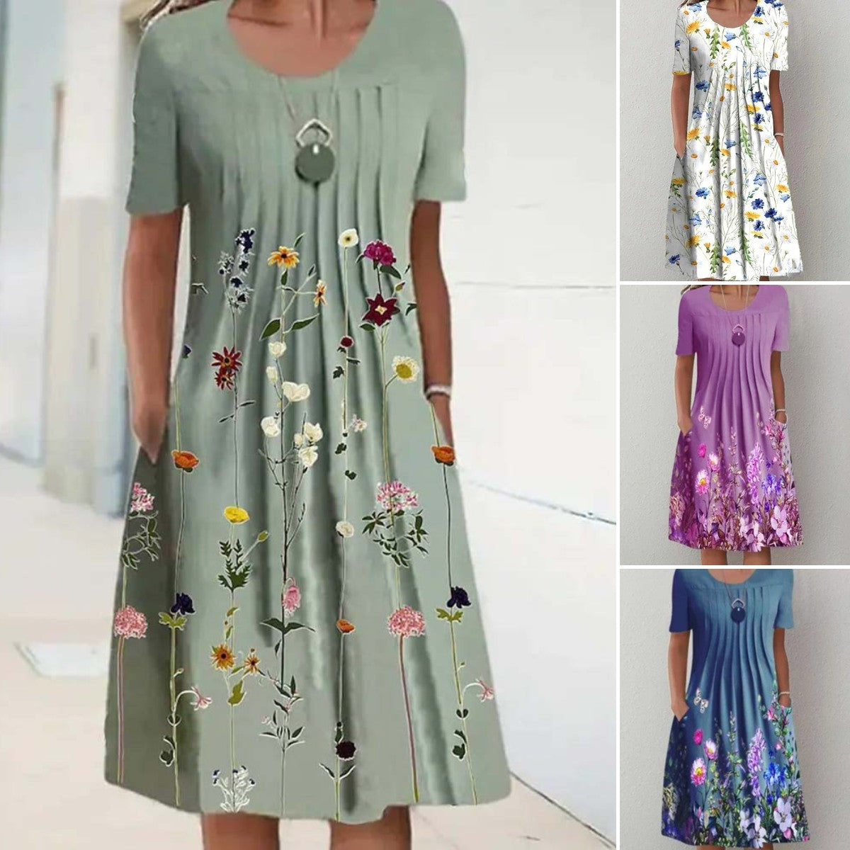 🔥【45 OFF%】🌸🦋Nové dámské šaty s kulatým výstřihem a potiskem（S-3XL）.