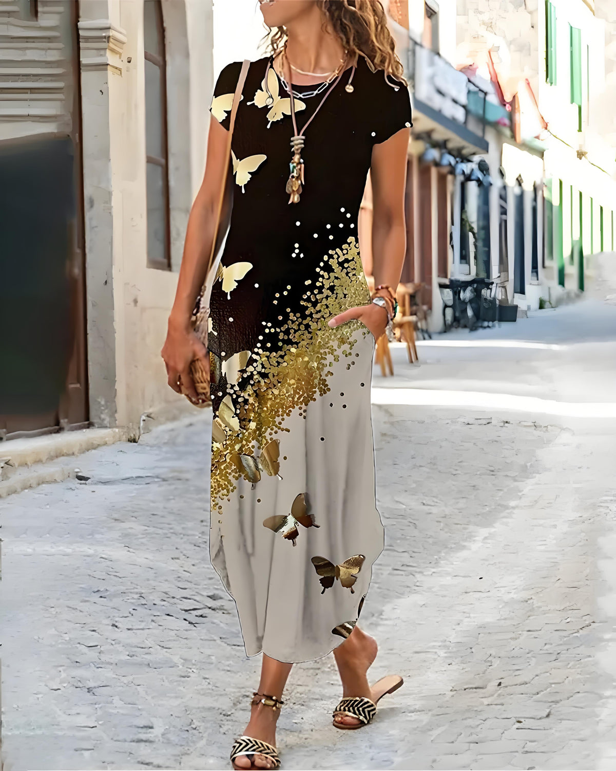 🌸【S-3XL】Nové jarní 2025 dámské stylové elegantní dlouhé šaty s potiskem-3943486