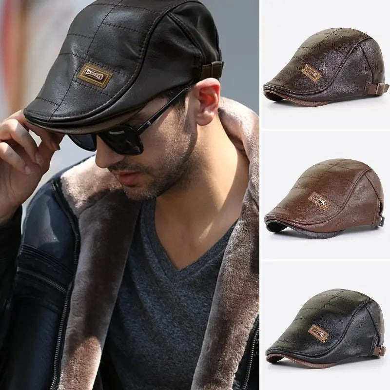 💥【Nuevo 2025】Boina de cuero para hombre – estilo retro, cómoda y de alta calidad