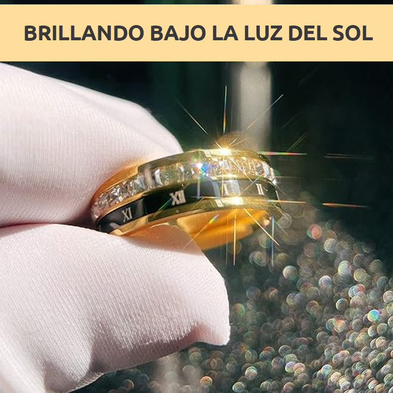 ✨✨Anillo giratorio de acero y titanio con números romanos y diamantes