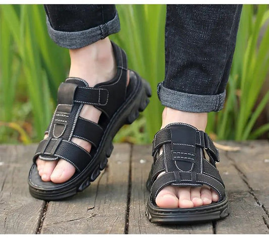 【Oferta por tiempo limitado】【38~44】Sandalias de playa antideslizantes de cuero suave hechas a mano para hombre