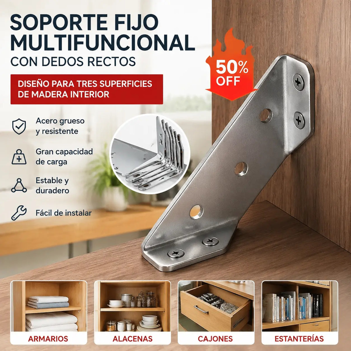 【10 soportes + 70 tornillos】 Escuadra Reforzada de Acero Inoxidable 90° – Soporte Multifunción para Reparar y Reforzar Muebles 🛠️