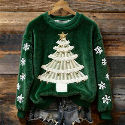 🎄❄️Γυναικείο χριστουγεννιάτικο πουλόβερ από φανέλα με εξαιρετική εκτύπωση