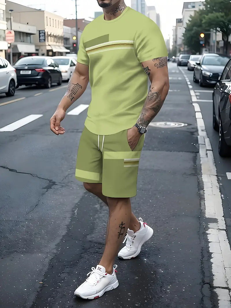 ✨【Pago contra entrega】Conjunto deportivo de verano de 2 piezas para hombre: cómoda camiseta de manga corta y pantalones cortos para el día a día y para estar en casa.