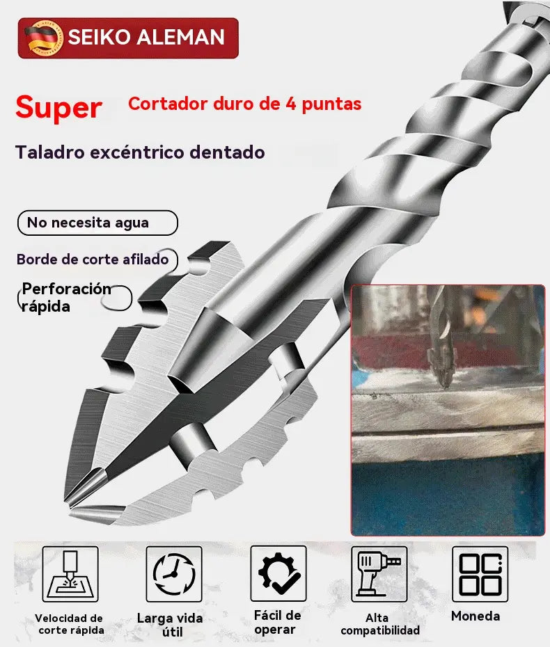 🥇【Juego de 7 piezas (3+4+5+6+8+10+12 mm)】Broca excéntrica de carburo de tungsteno súper duro de séptima generación con borde dentado
