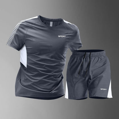 [M-3XL: 50% de descuento] 🎽 Conjunto de seda helada de secado rápido para hombre: manga corta y pantalón corto, conjunto de dos piezas - ropa deportiva informal