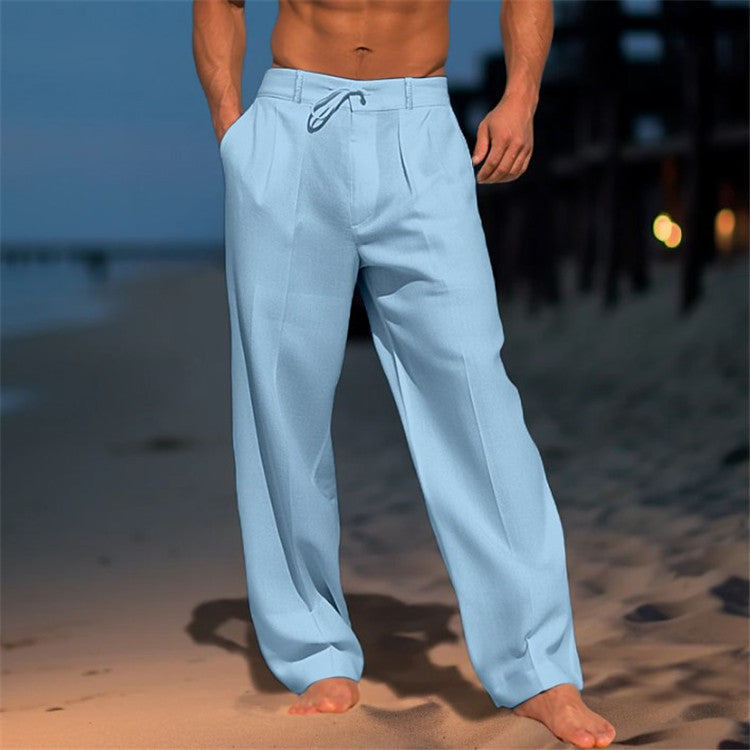 🏖️👖【– 50% de descuento 🔥】【S–3XL】😍 Pantalones holgados de lino para hombre en tallas grandes, cómodos y transpirables.