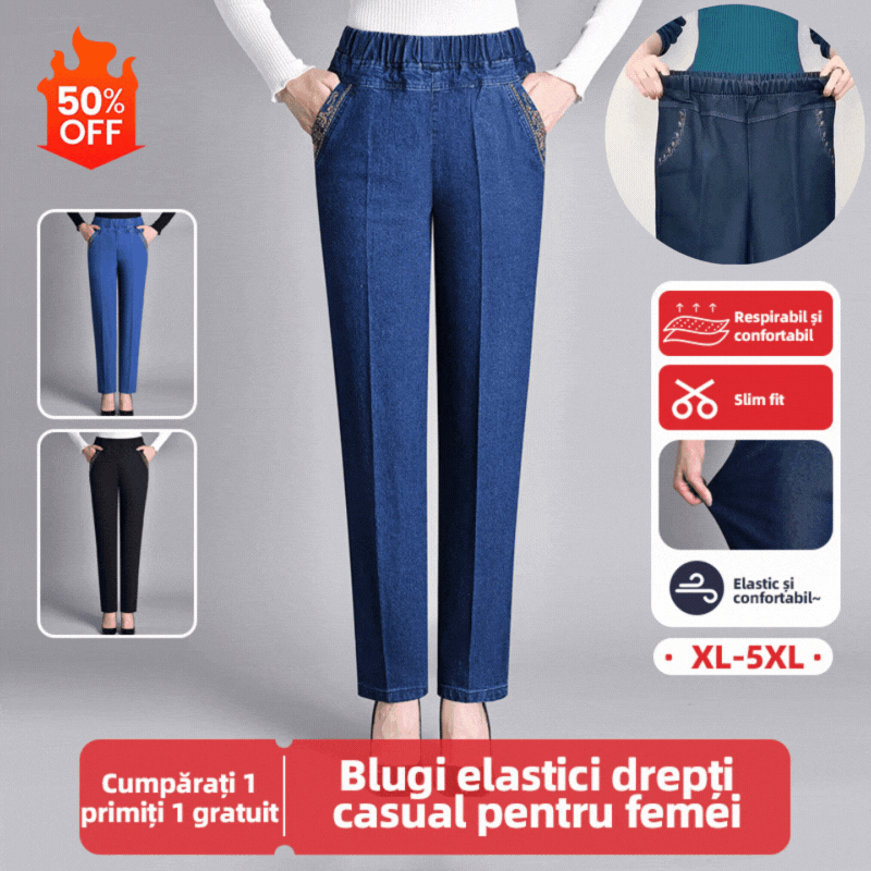 🔥👖【XL-5XL】Dámské ležérní rovné elastické džíny